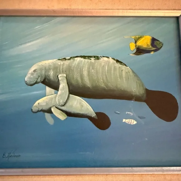 E. Halioig Sealife original Painting 12.5x15.5 Framed Signed